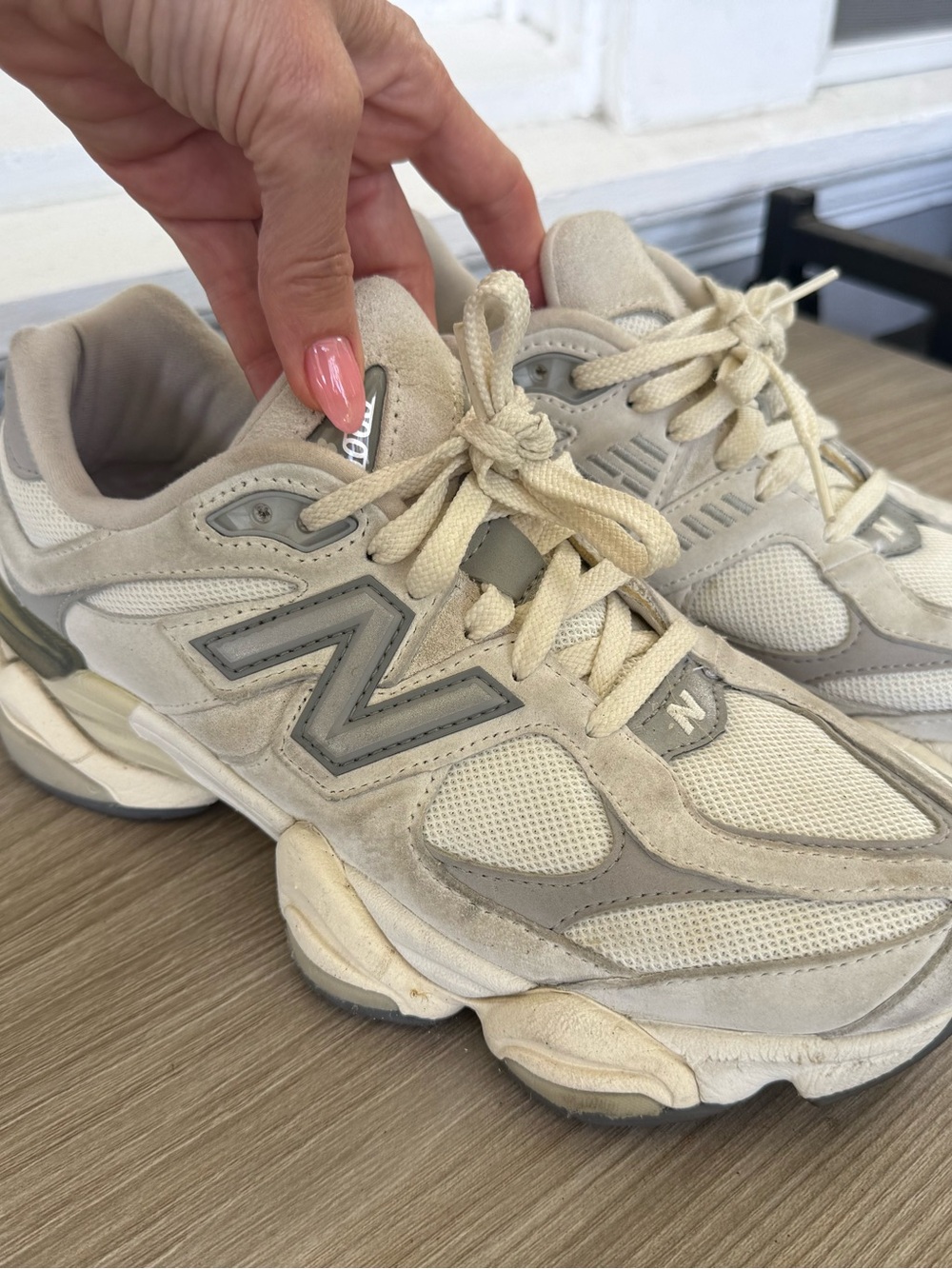 New Balance 9060 shown in the image the "Sea Salt/Concrete" women’s 8.5
